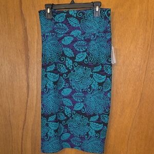 LuLaRoe Black, Teal  and Purple Floral Pencil Skirt